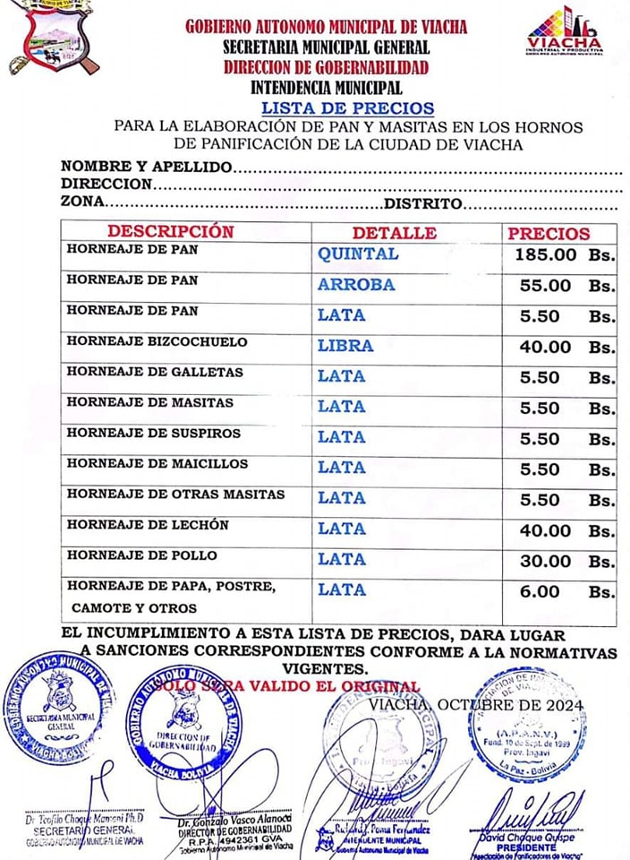 INTENDENCIA MUNICIPAL DA A CONOCER TARIFARIO DE PRECIOS PARA HORNOS POR LA FESTIVIDAD DE TODOS SANTOS